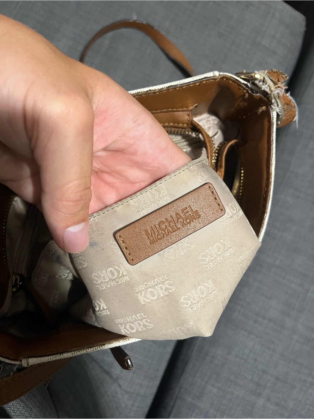 Michael Kors Cream Logo Crossbody with Tan and Gold Hardware - Picture 5 of 5